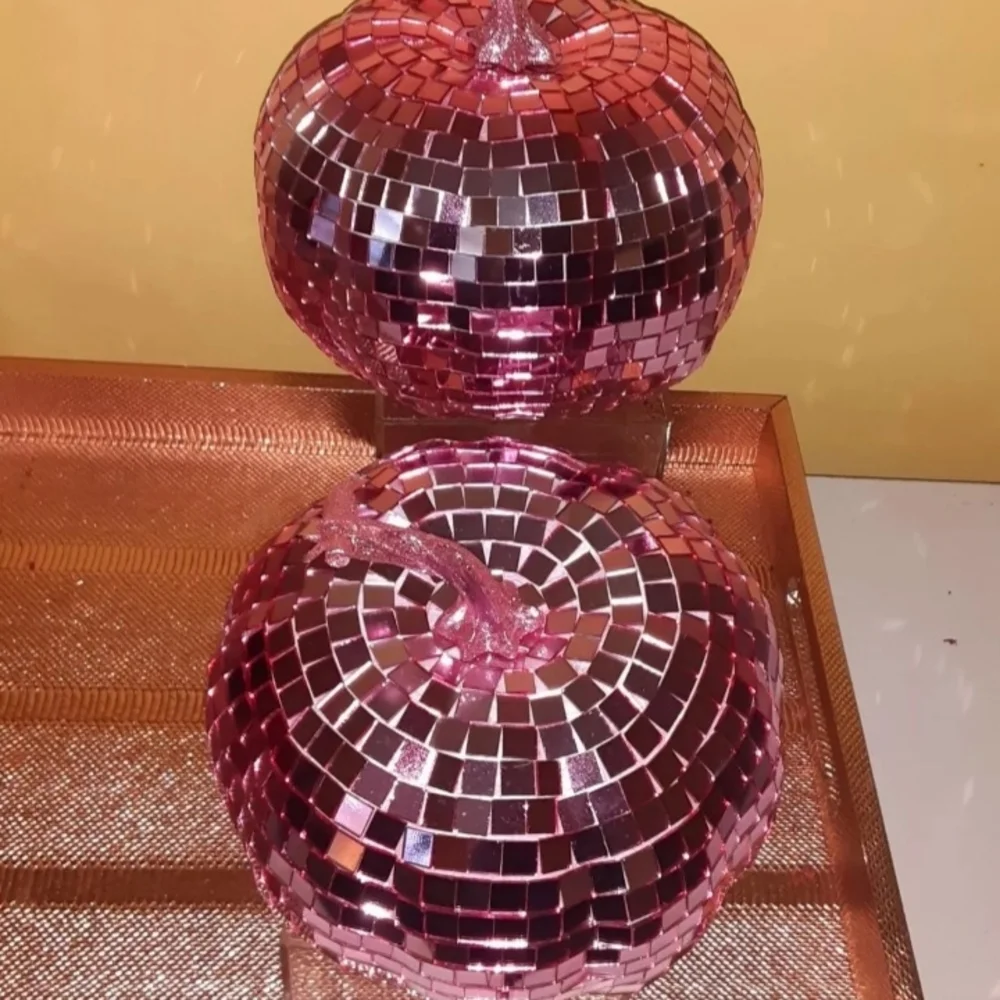 Fall Decoration Pink Disco Ball Pumpkins 6pc Bundle